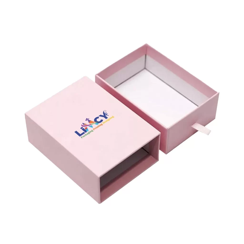 A pink box featuring a logo prominently displayed on its surface.
