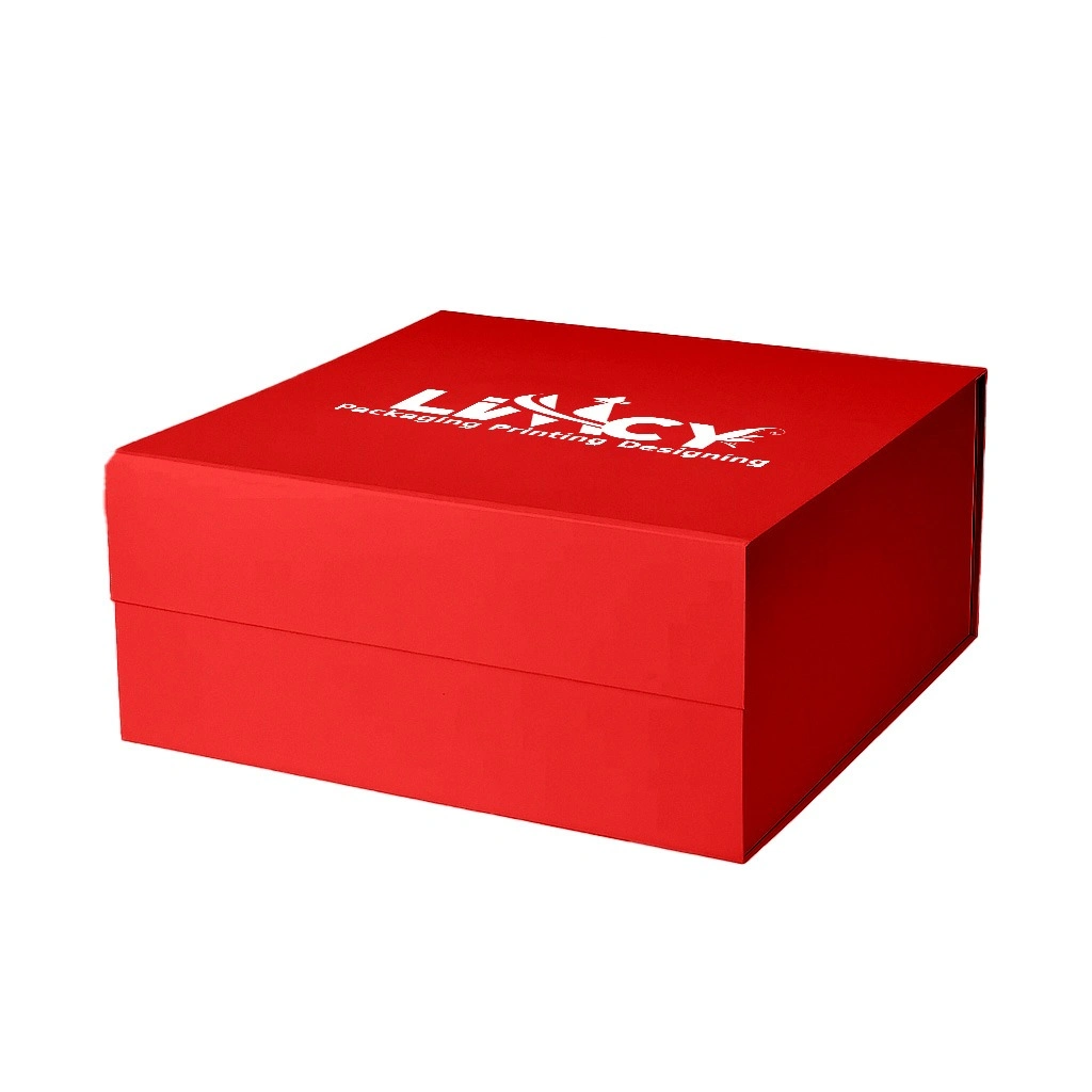 A Bright red rigid box featuring the Lucky logo prominently displayed on its surface
