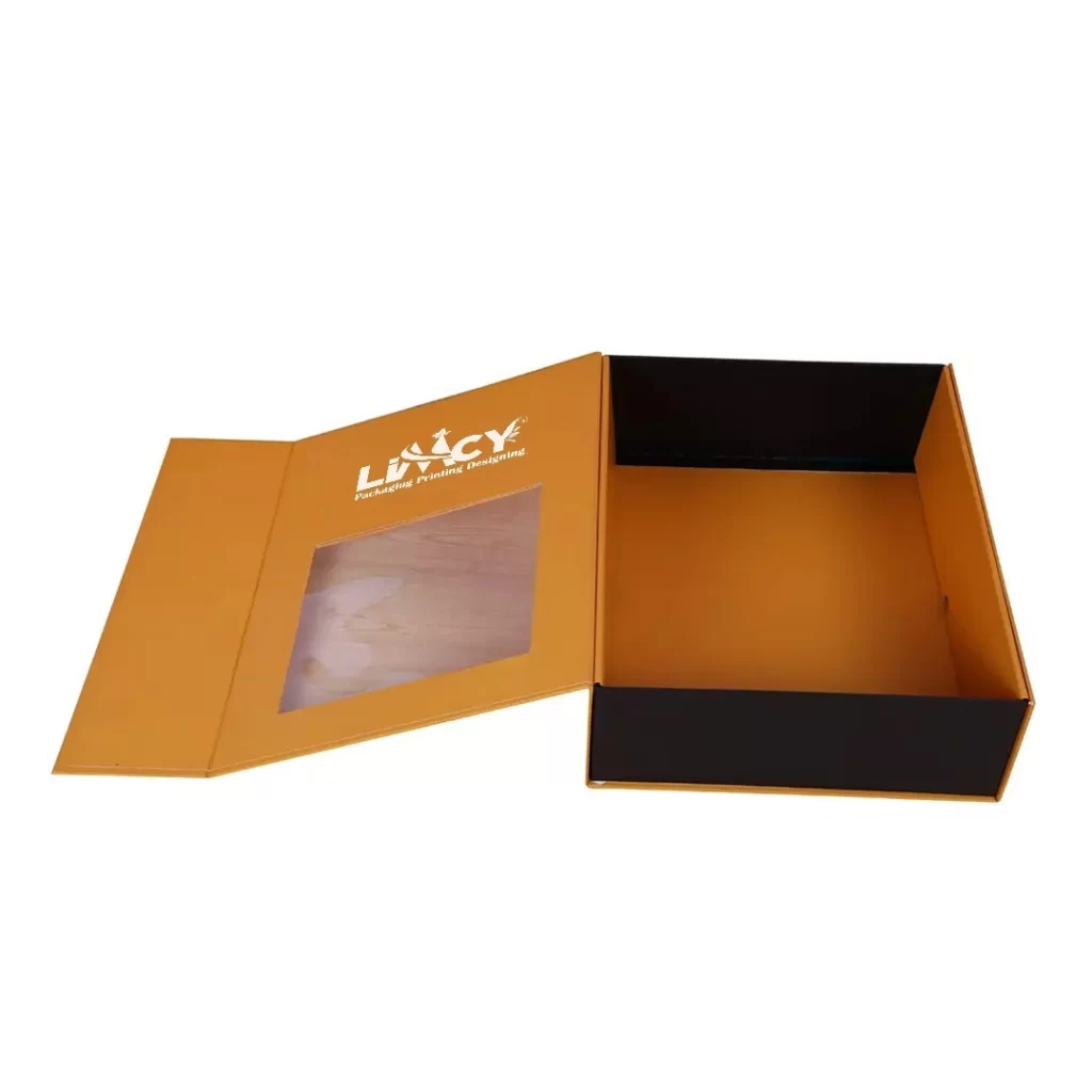 custom rigid box featuring a prominent white logo on its surface.