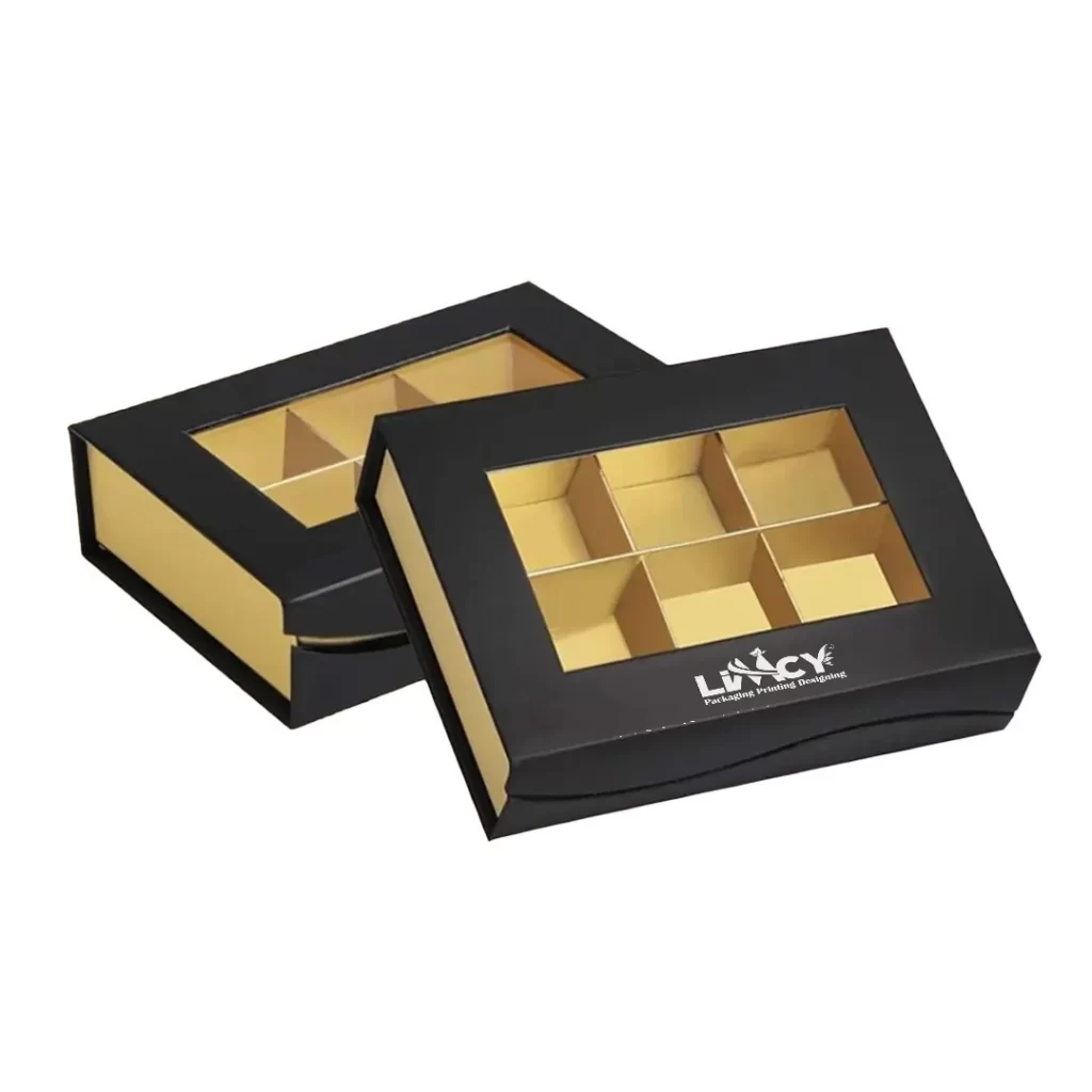 Two sleek black rigid boxes featuring luxurious gold foil detailing.