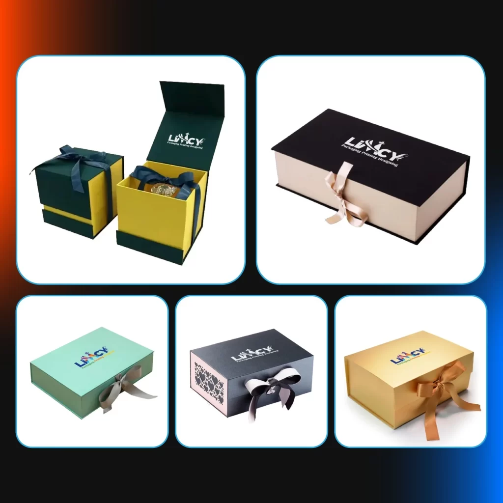 Customized packaging rigid boxes in various designs and colors, showcasing elegance and personalization for each piece.