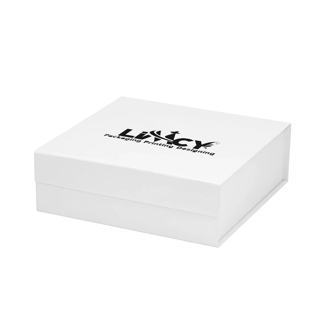 A white shallow box featuring the Lucky logo prominently displayed on its surface.