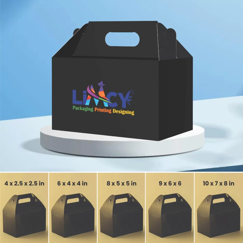 A black kraft gable box featuring the Limcy logo prominently displayed on its surface.