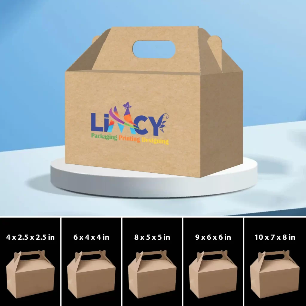 A brown kraft gable box featuring the Limcy logo prominently displayed on its surface.