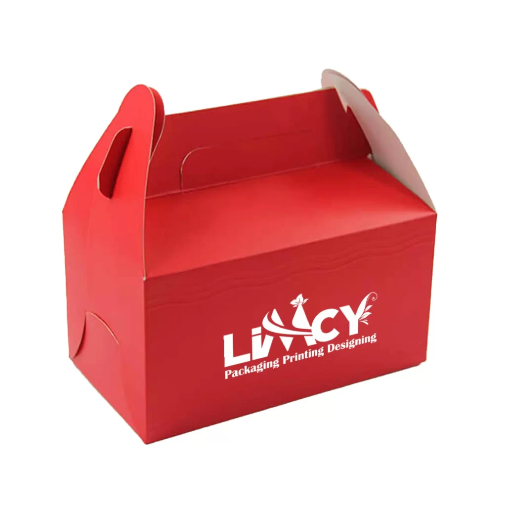 Custom cardboard gable box with handle, lightweight packaging for gifts, food, or retail products.