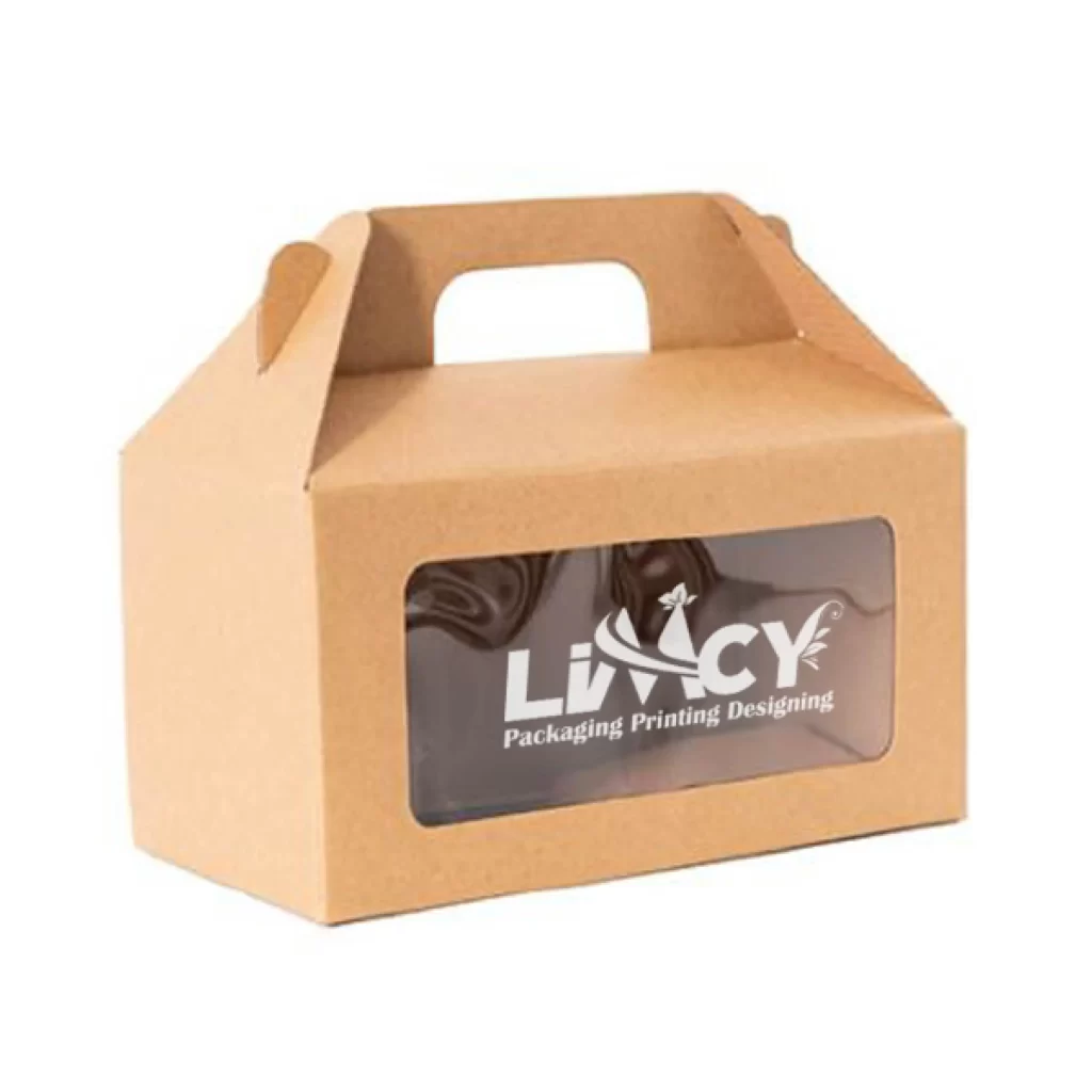 Eco-friendly kraft gable box with clear window, sturdy handle, and natural brown packaging design.