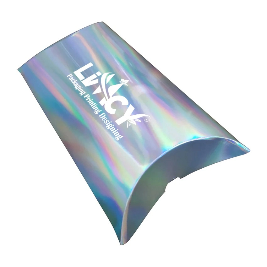 A holographic pillow box featuring the logo of Limcy, elegantly displayed against a neutral background.