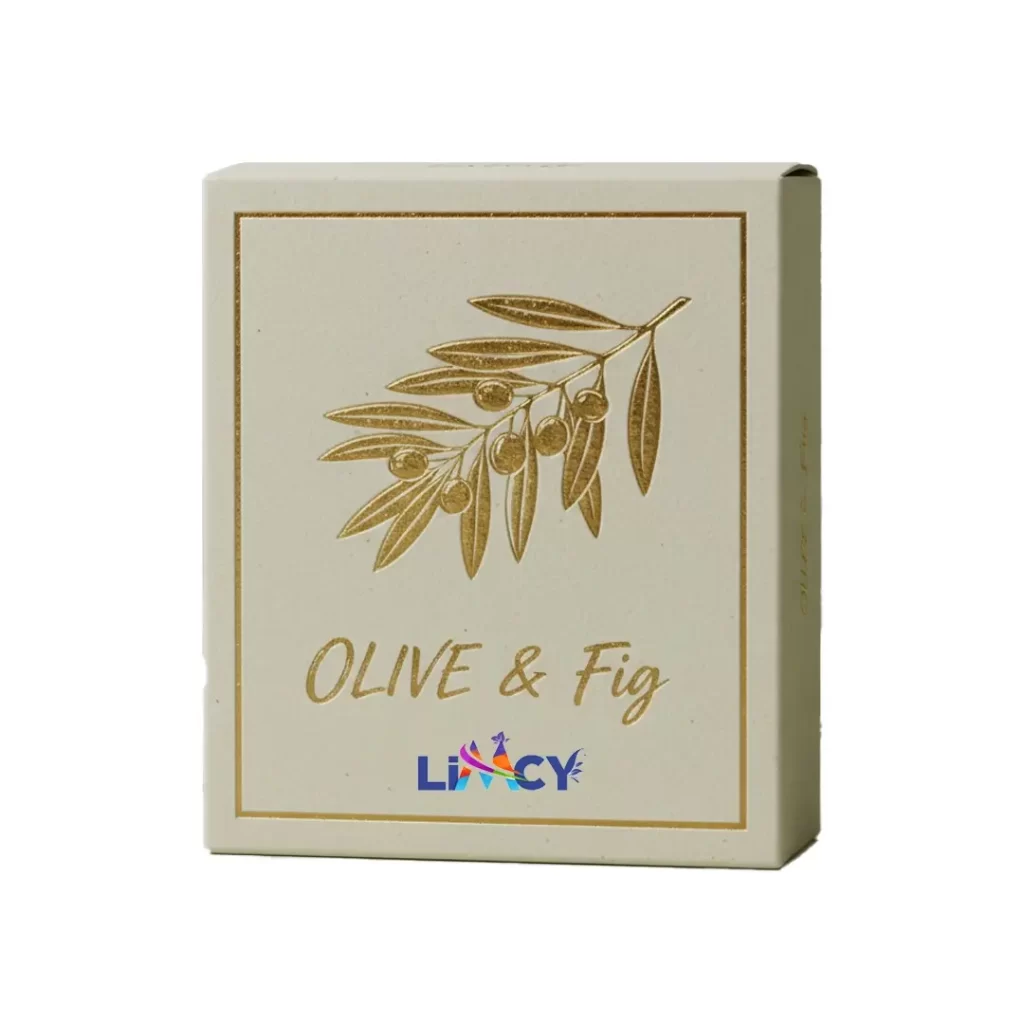 A premium embossed and foil-stamped custom soap box with elegant gold detailing.