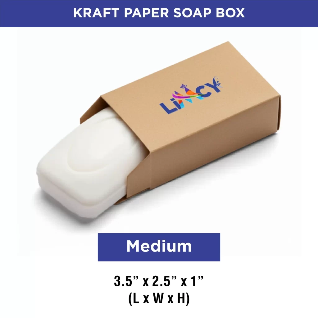 Medium custom soap box made of brown kraft paper with a soap bar inside, showing a clean and natural packaging design.