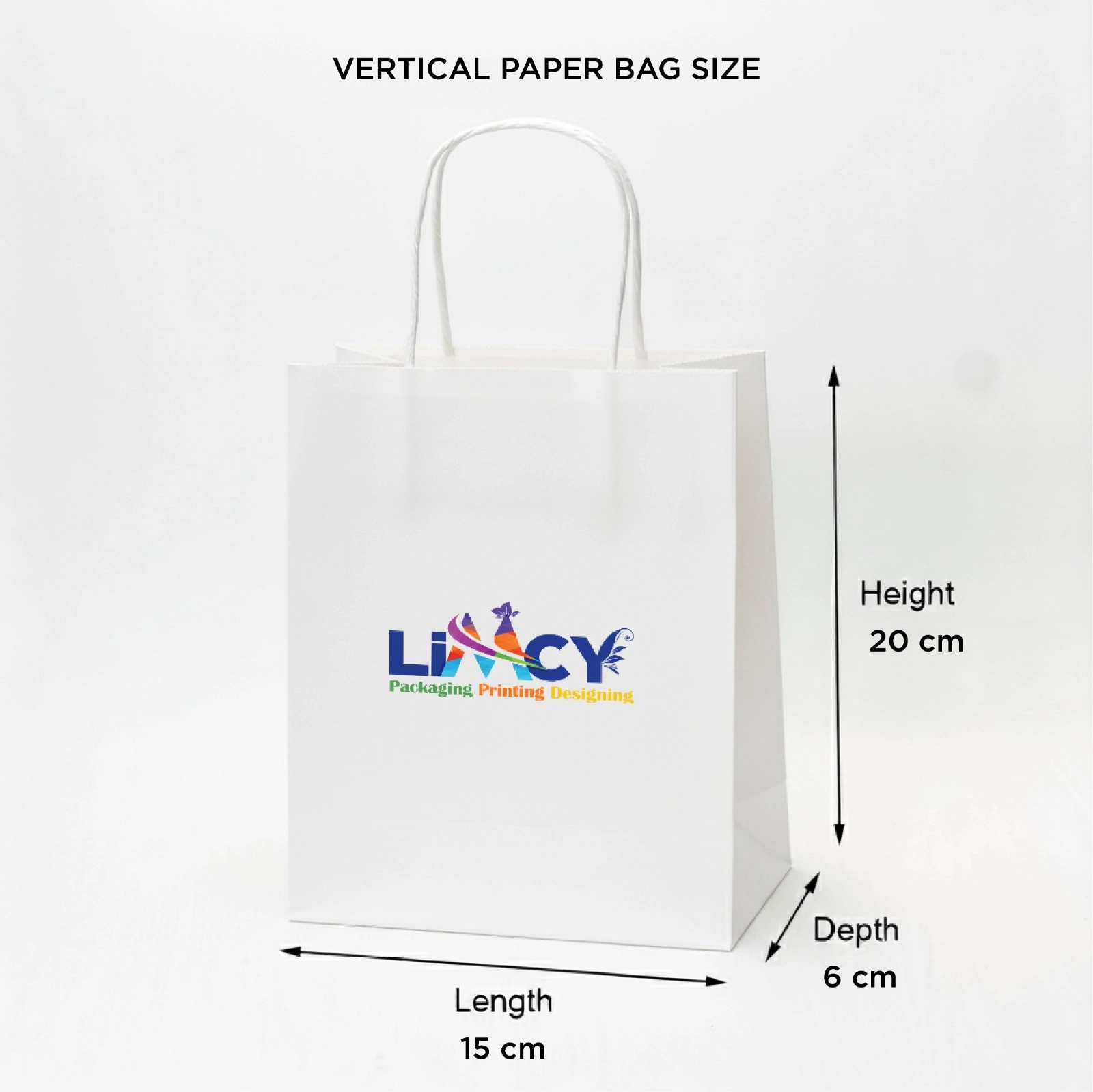 Vertical Paper Bag Size - 15x6x20 cm