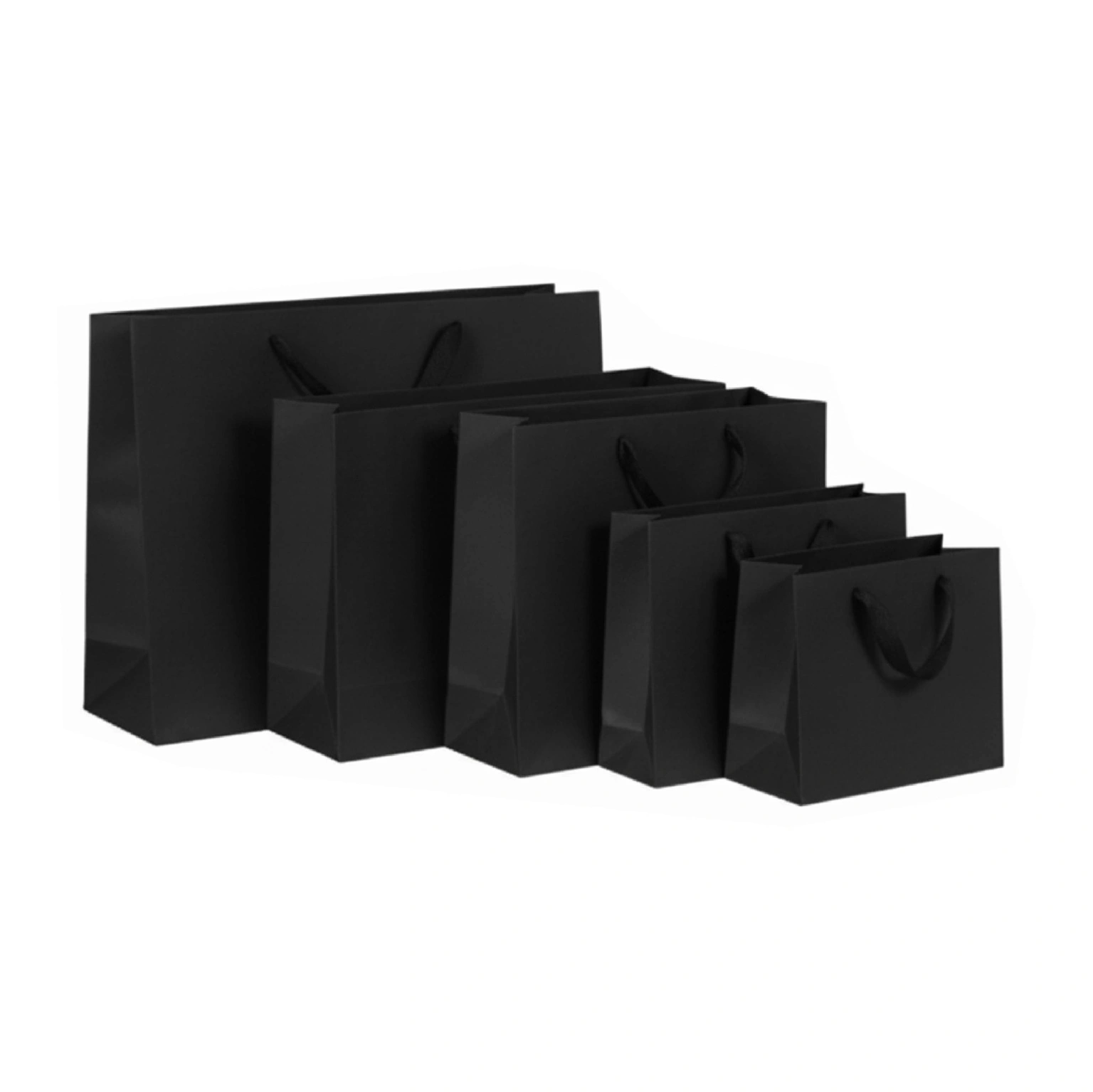 Black Horizontal Paper Bags with Ribbon