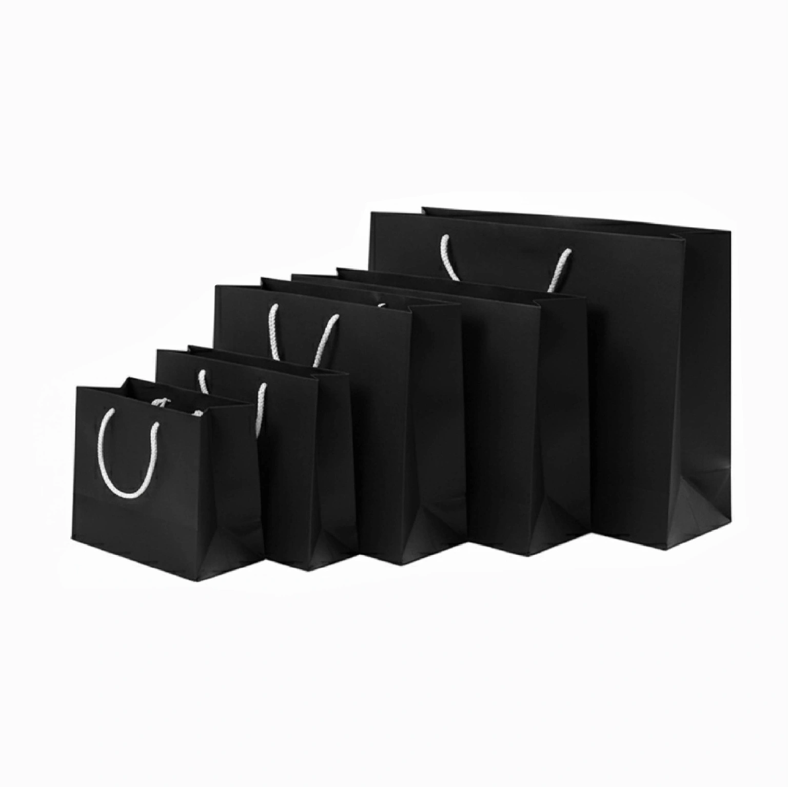 Black Horizontal Paper Bags with String Rope