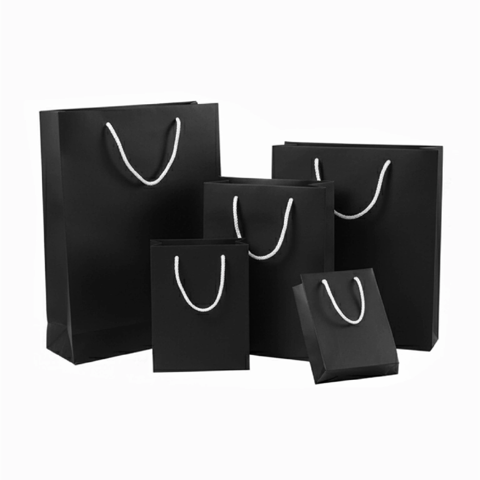 Black Vertical Paper Bags with String Rope
