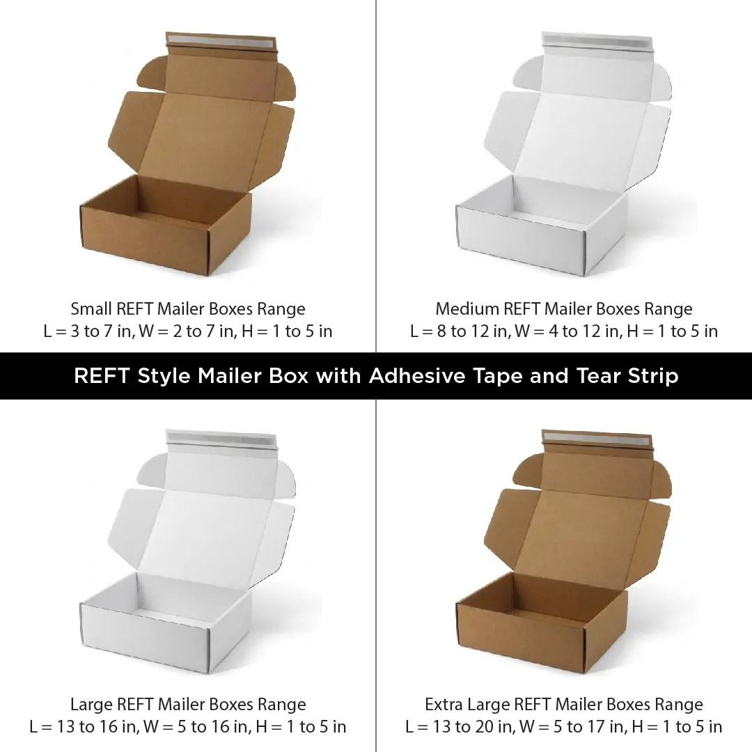 REFT Style Mailer Boxes with Tear Strip & Adhesive Tape