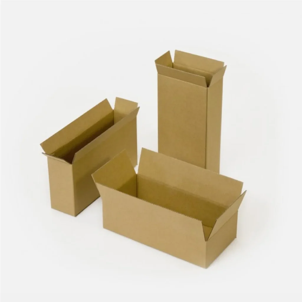 different sizes of RSC boxes used as cardboard shipping cartons for e-commerce packaging.