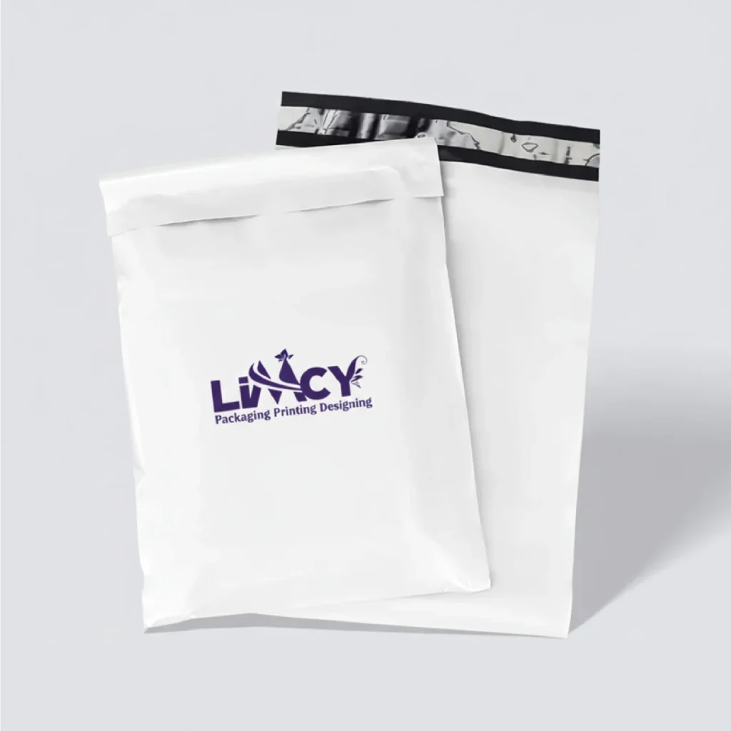 custom branded poly mailers by Limcy for small online stores.