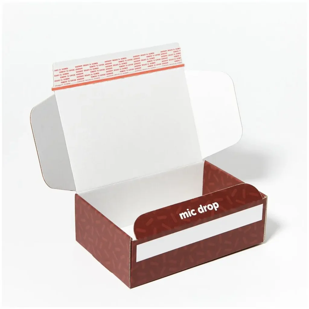 Custom printed mailer box with branded design, perfect for small business packaging solutions and eCommerce shipping.