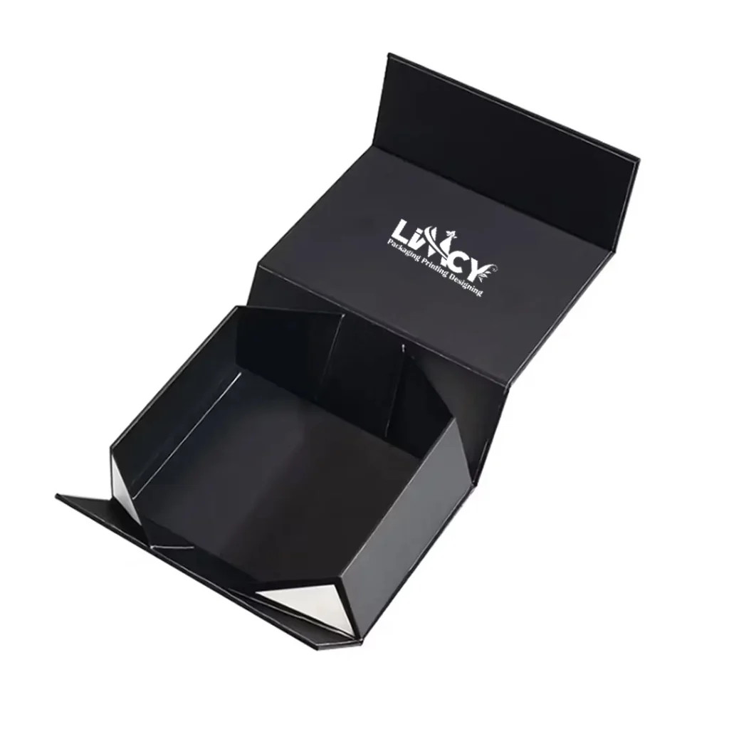 Foldable custom gift box for ecommerce brands with sleek black design.