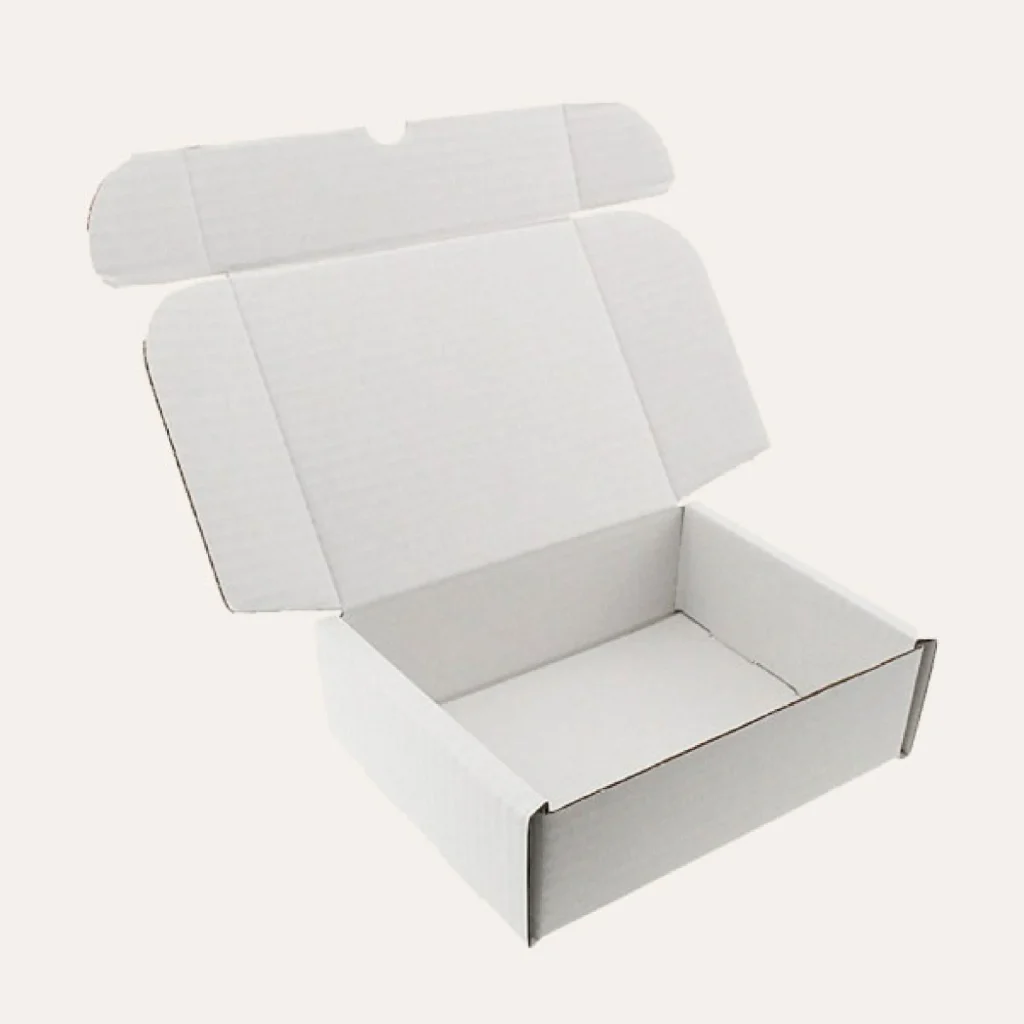 white corrugated shipping box for ecommerce packaging solutions.