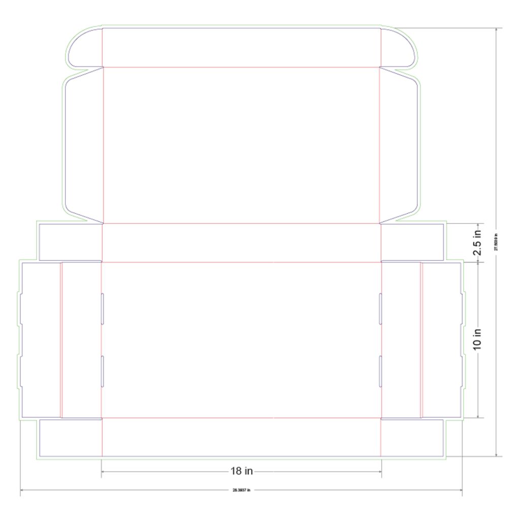 18x10x2.5 in Mailer Box Template