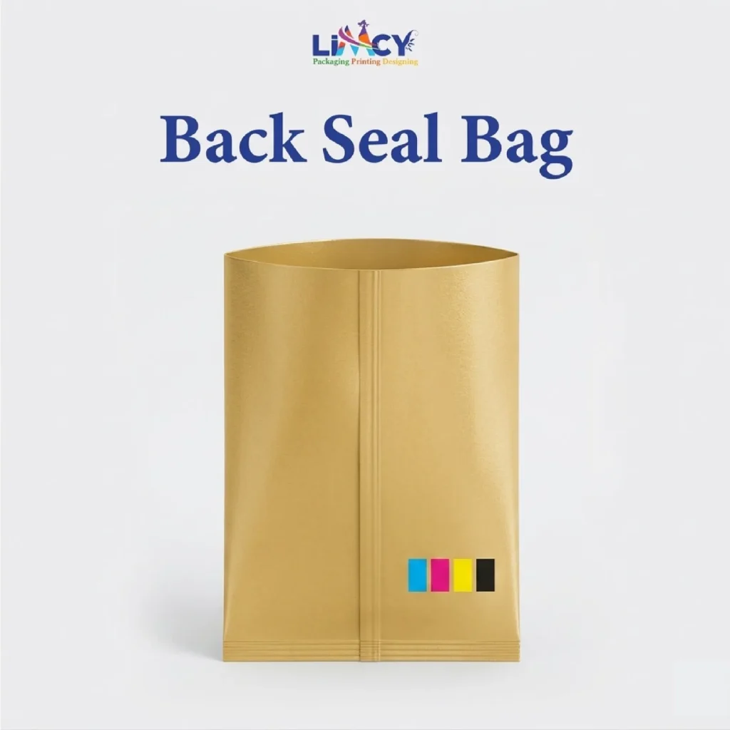 Durable back seal bag used for snacks and powder packaging.
