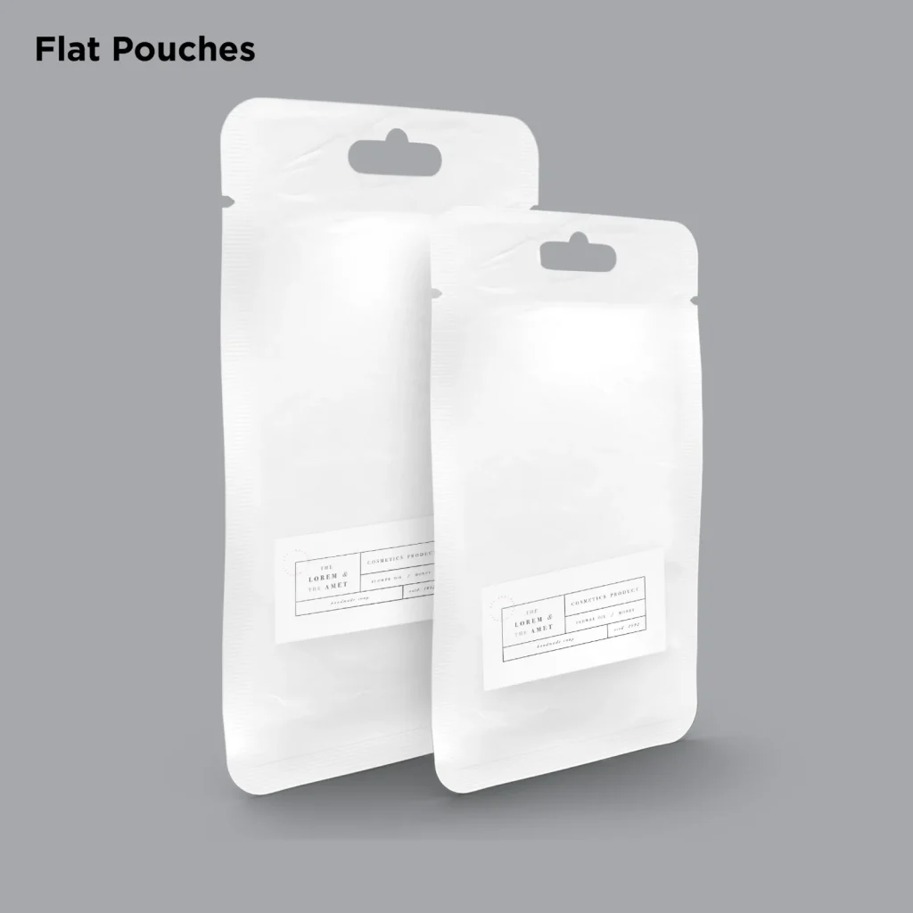 Minimal white hanging pouches with resealable packaging design for retail products.