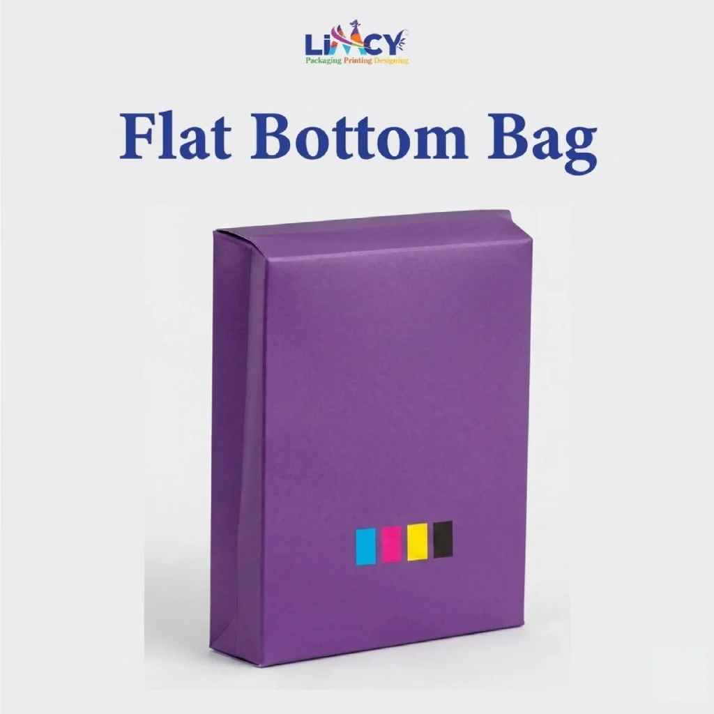 Premium flat bottom bag for retail and food packaging products.