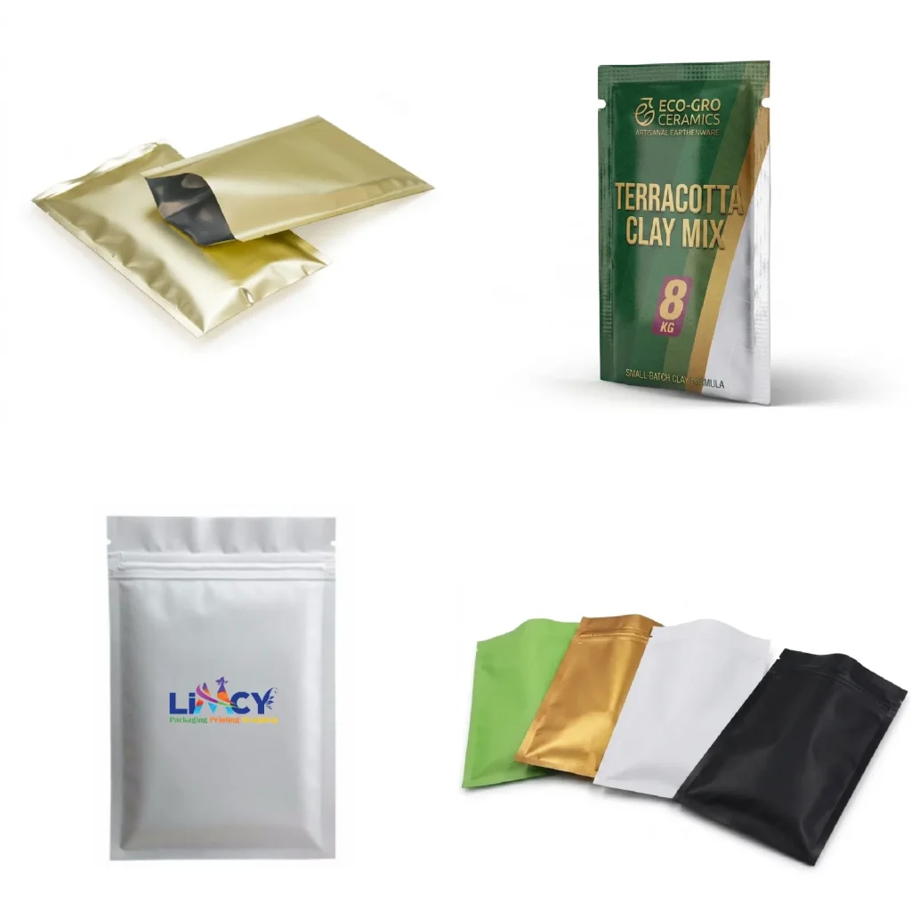 Different flat pouch styles used for flexible packaging and custom product branding.