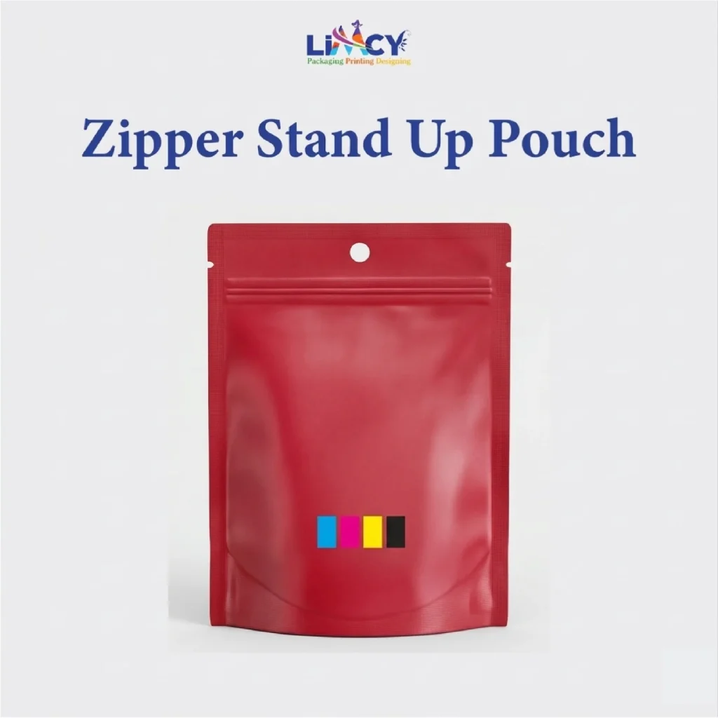 Custom Zipper Stand Up Pouch for Snacks, Coffee, and Product Packaging.