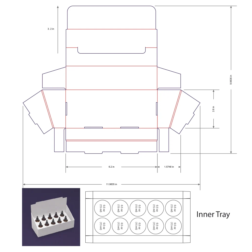 15ml Bottle Counter Display Box Template - 0.5 oz, 10 Boston Bottles