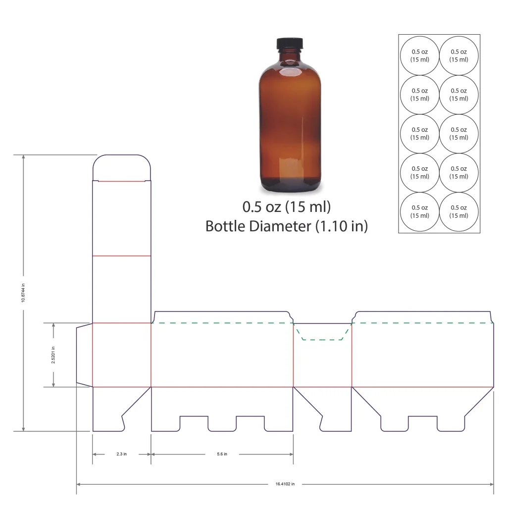 15ml Bottle Shelf Ready Display Box Template - 0.5 oz, 10 Boston Bottles