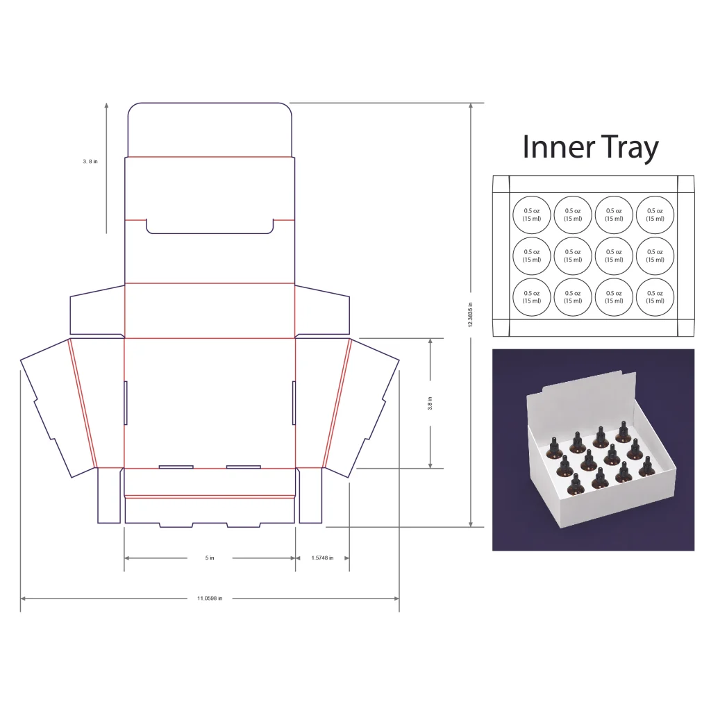 15ml Bottle Counter Display Box Template - 0.5 oz, 12 Boston Bottles