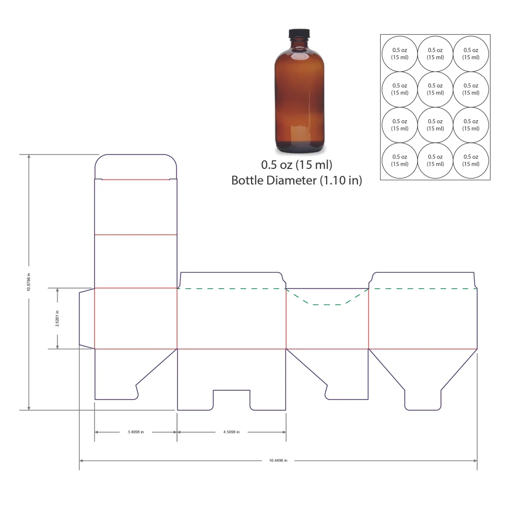 15ml Bottle Shelf Ready Display Box Template - 0.5 oz, 12 Boston Bottles