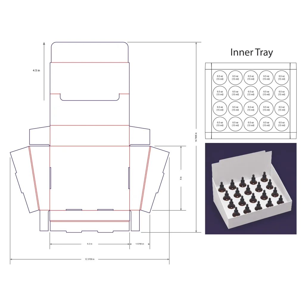 15ml Bottle Counter Display Box Template - 0.5 oz, 20 Boston Bottles