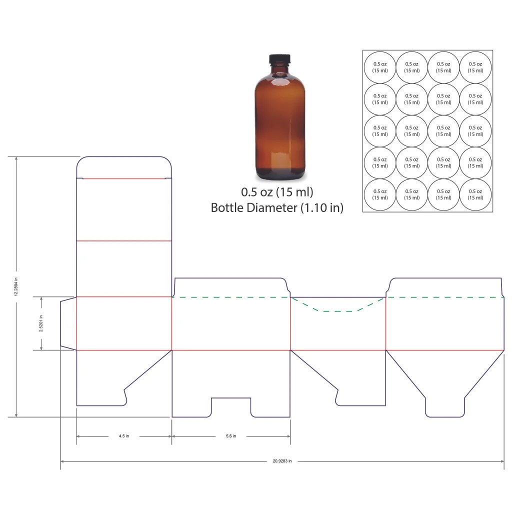 15ml Bottle Shelf Ready Display Box Template - 0.5 oz, 20 Boston Bottles