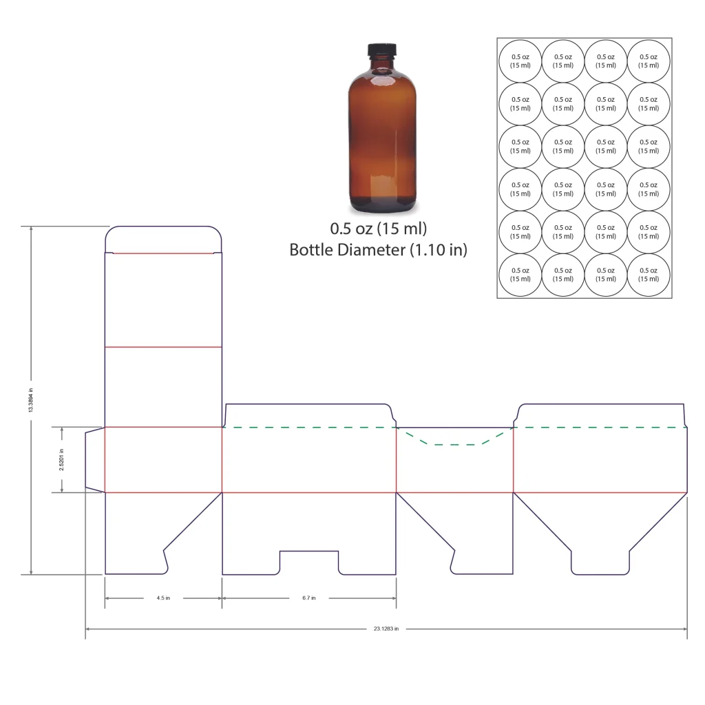 15ml Bottle Shelf Ready Display Box Template - 0.5 oz, 24 Boston Bottles