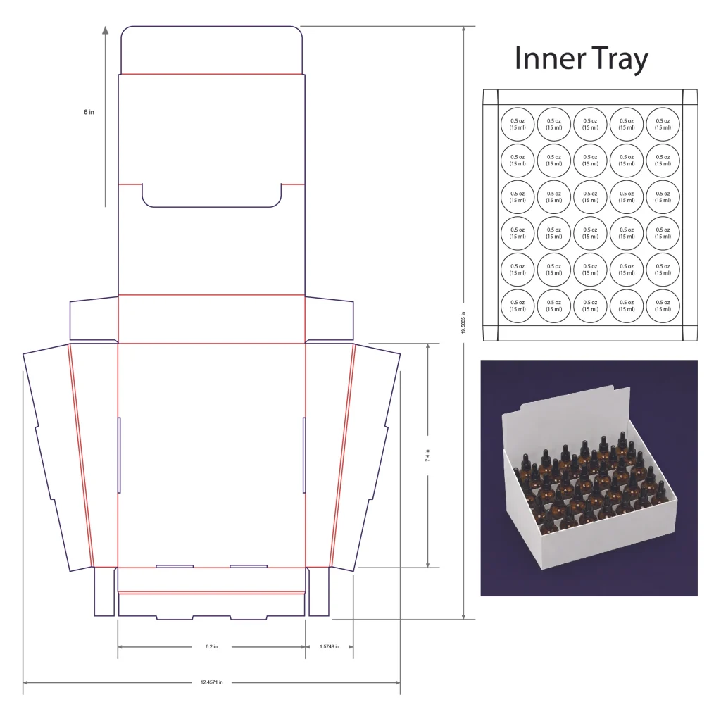 15ml Bottle Counter Display Box Template - 0.5 oz, 30 Boston Bottles