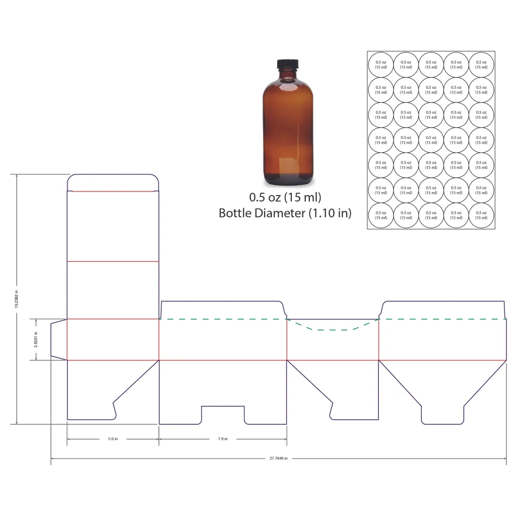 15ml Bottle Shelf Ready Display Box Template - 0.5 oz, 30 Boston Bottles