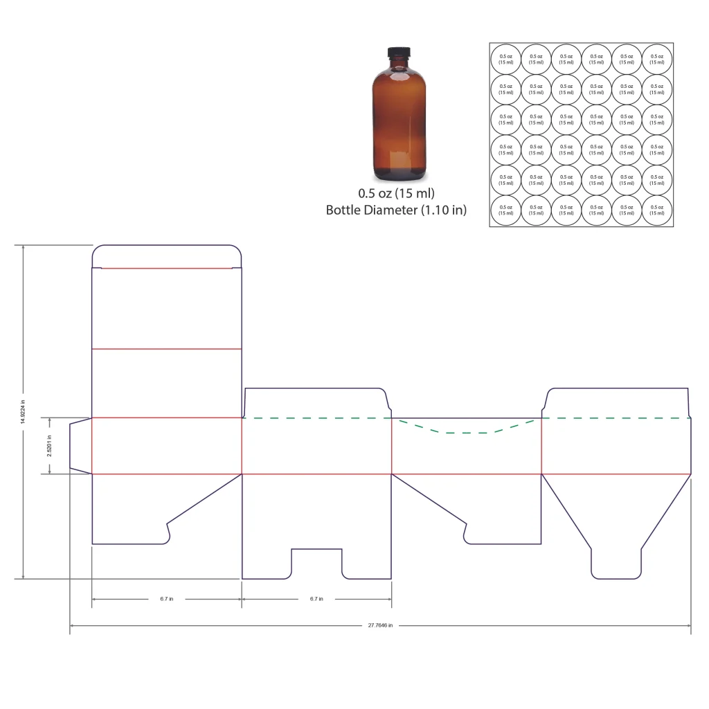 15ml Bottle Counter Display Box Template - 0.5 oz, 36 Boston Bottles