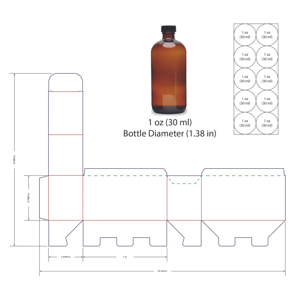 30ml Bottle Shelf Ready Display Box Template - 1 oz, 10 Boston Bottles
