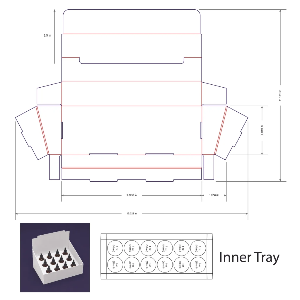 30ml Bottle Counter Display Box Template - 1 oz, 12 Boston Bottles