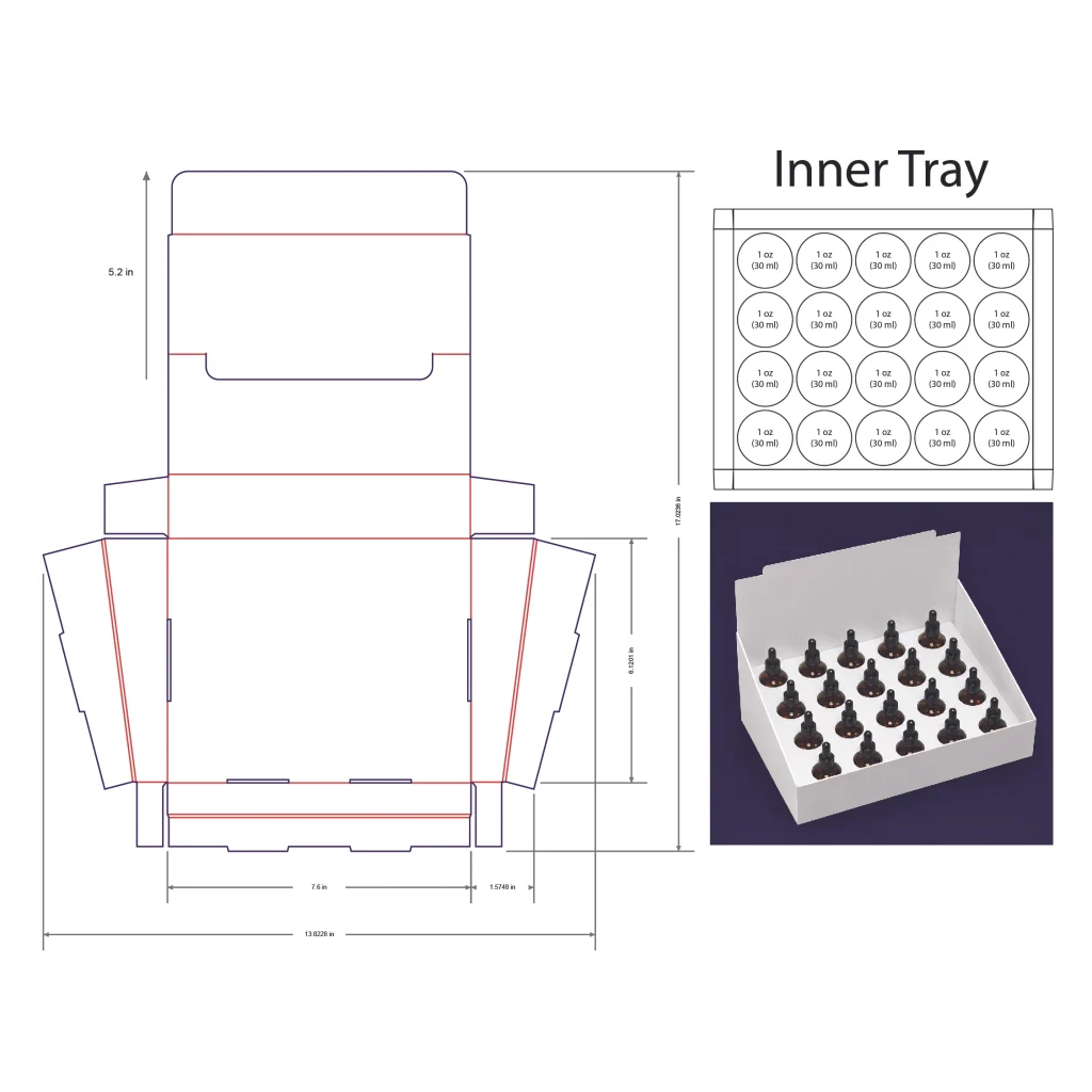 30ml Bottle Counter Display Box Template - 1 oz, 20 Boston Bottles