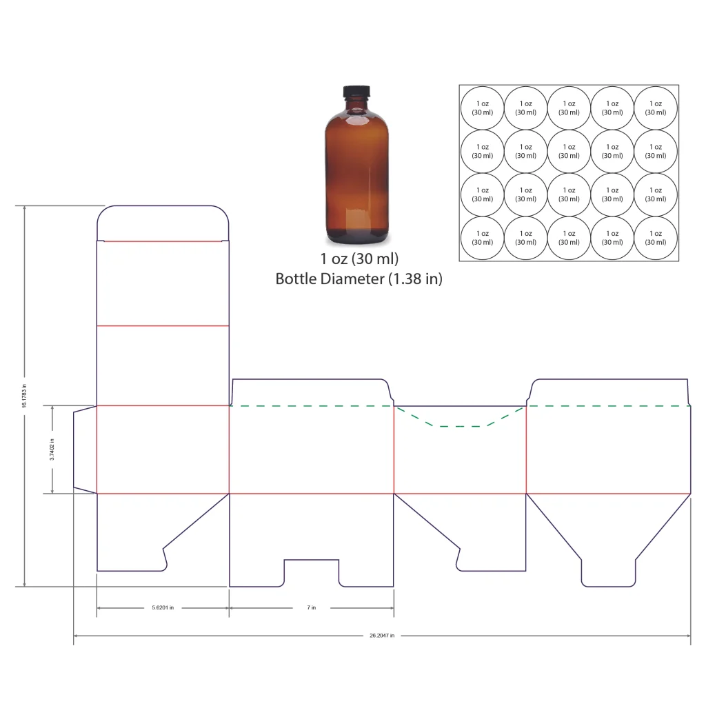 30ml Bottle Shelf Ready Display Box Template - 1 oz, 20 Boston Bottles