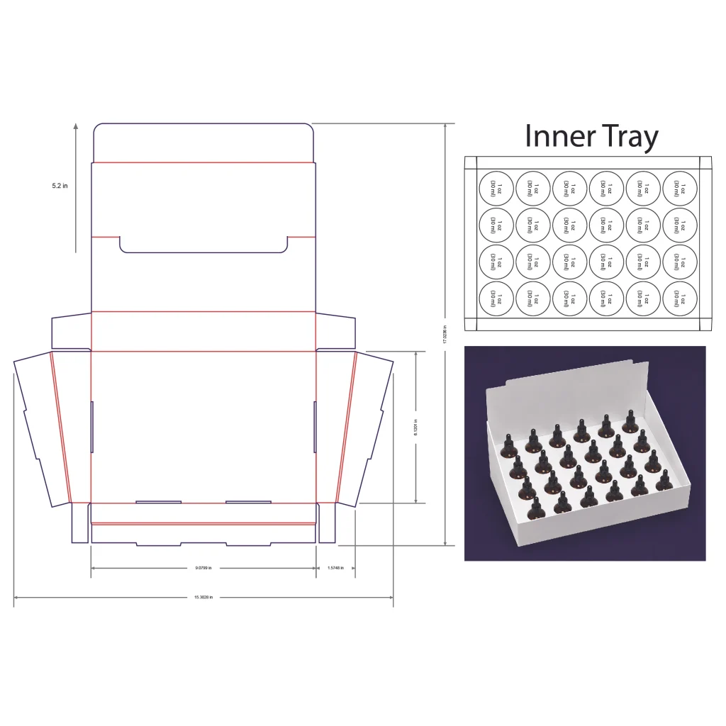 30ml Bottle Counter Display Box Template - 1 oz, 24 Boston Bottles