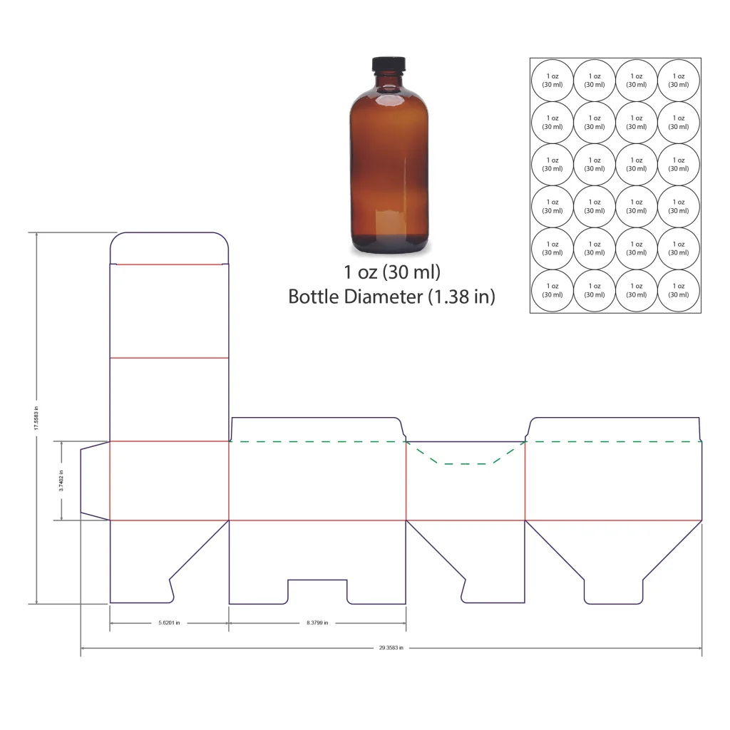 30ml Bottle Shelf Ready Display Box Template - 1 oz, 24 Boston Bottles