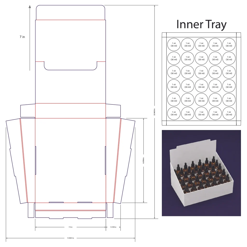 30ml Bottle Counter Display Box Template - 1 oz, 30 Boston Bottles