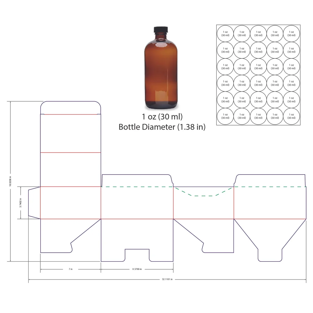 30ml Bottle Shelf Ready Display Box Template - 1 oz, 30 Boston Bottles