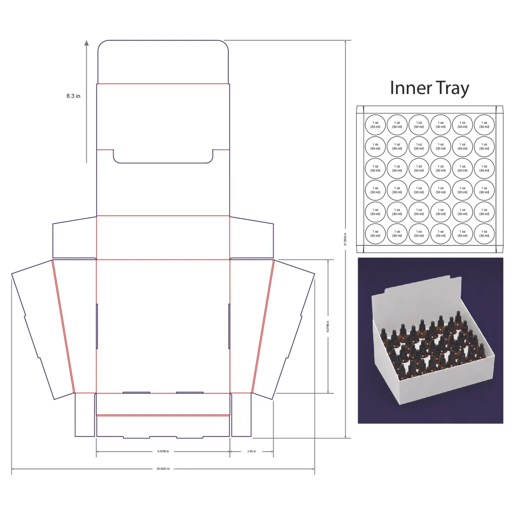 30ml Bottle Counter Display Box Template - 1 oz, 36 Boston Bottles