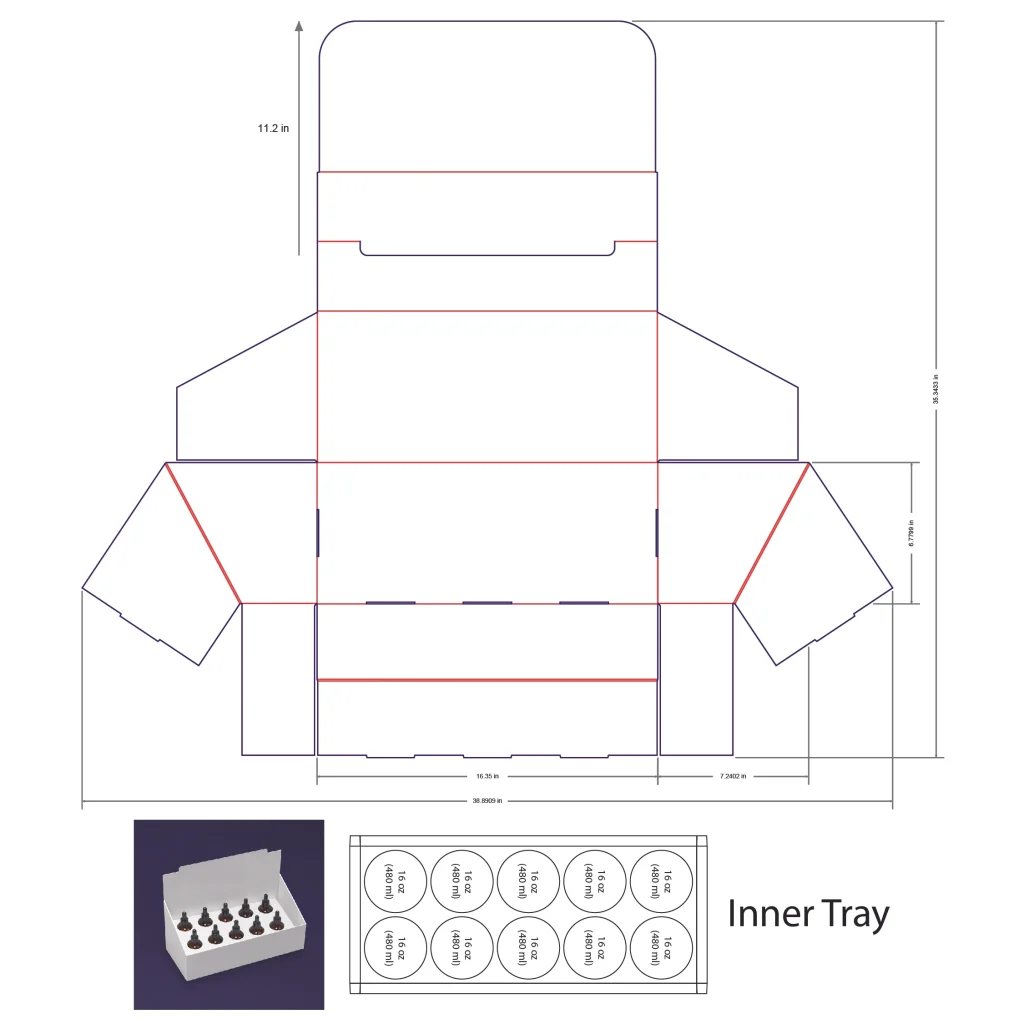 480ml Bottle Counter Display Box Template - 16 oz, 10 Boston Bottles