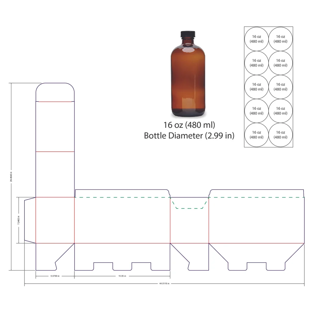 480ml Bottle Shelf Ready Display Box Template - 16 oz, 10 Boston Bottles